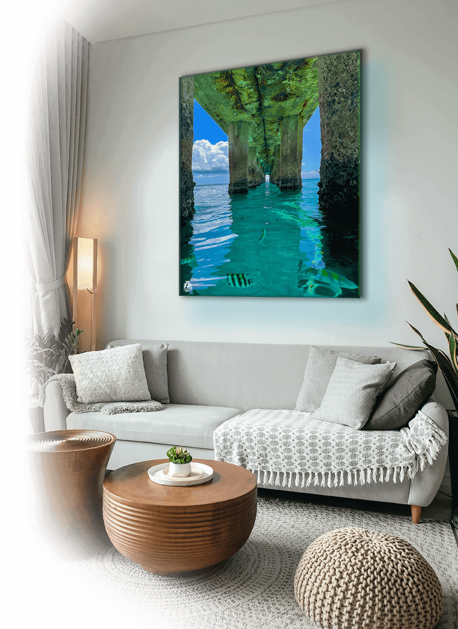 Crash Boat Beach print hanging in living room